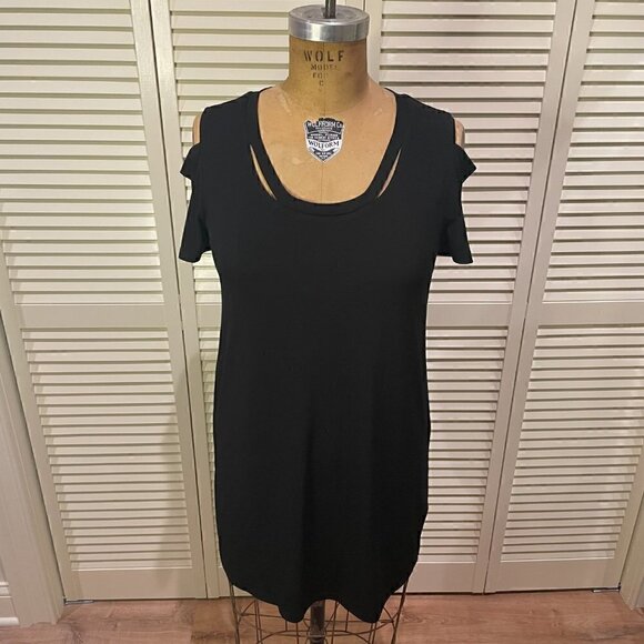 MICHAEL KORS WOMEN"S BLACK MINI DRESS/TUNIC Short Sleeve Cold Shoulders Size M - Picture 1 of 6